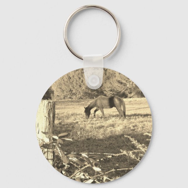 Chaveiro Sepia tone Cavalo castanho e cerca (Frente)