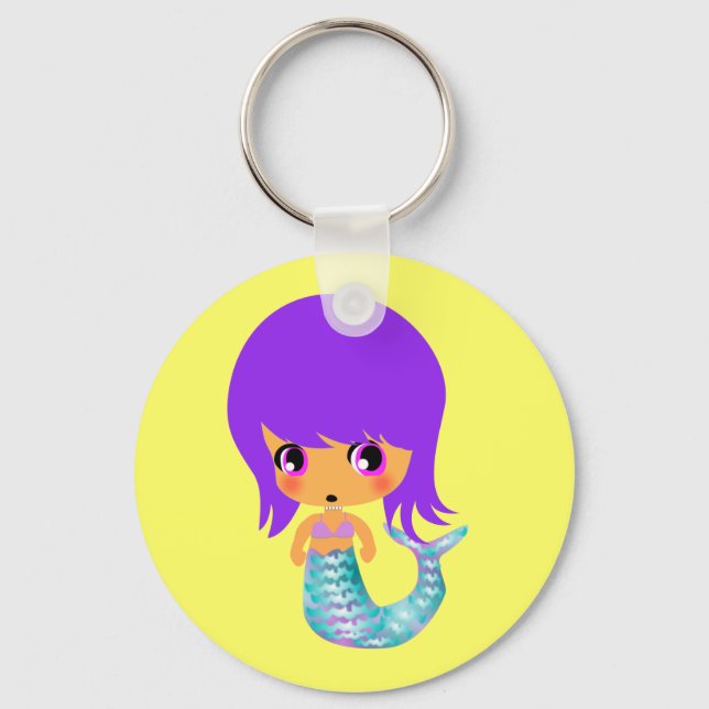 Chaveiro sereia mágica chibi cabelo roxo (Frente)