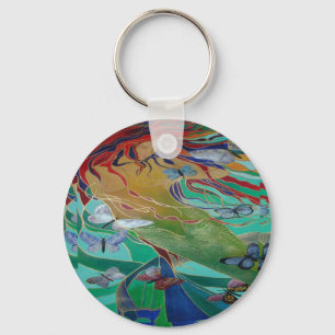 Chaveiro Sereia Nadando com Borboletas Fantasia Arte