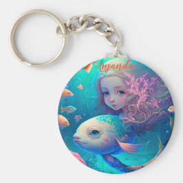 Chaveiro Sereia nadando com peixes