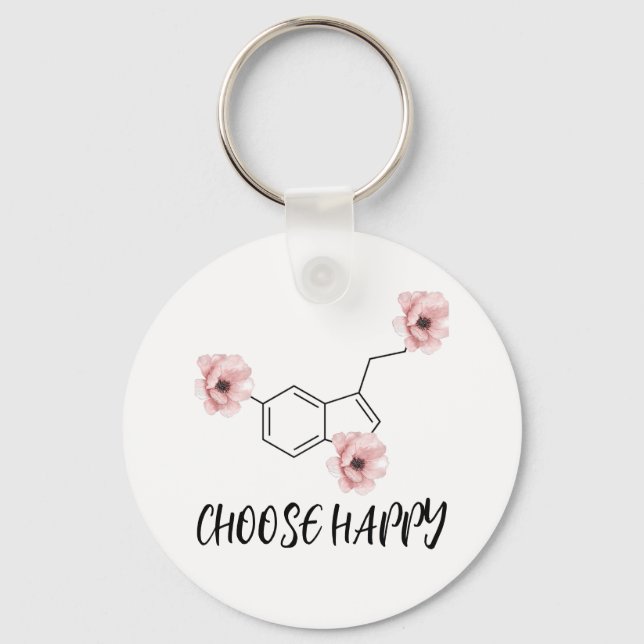 Chaveiro Serotonina Molécula Flores Rosa Escolha Feliz (Frente)