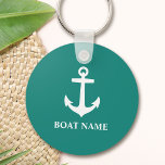 Chaveiro Seu Estilo Náutico Ancorar Nome do Barco<br><div class="desc">Seu nome de barco ou outro texto desejado com uma âncora clássica em uma cadeia de chaves náuticas.</div>