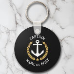 Chaveiro Seu nome de barco Capitão Anchor Laurel Marinho Bl<br><div class="desc">Um Chaveiro personalizado com o nome do barco, o nome da família ou outro texto desejado e o título do capitão ou outra classificação, conforme necessário. Apresentando uma âncora náutica personalizada, folhas de louros de estilo ouro e emblema de estrela em preto ou ajustando facilmente a cor primária para corresponder...</div>