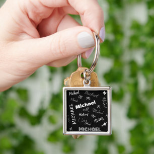 Chaveiro Seu nome e monograma padrão personalizado preto