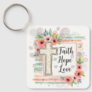 Chaveiro Shabby Chic floral Fé Esperança Amor