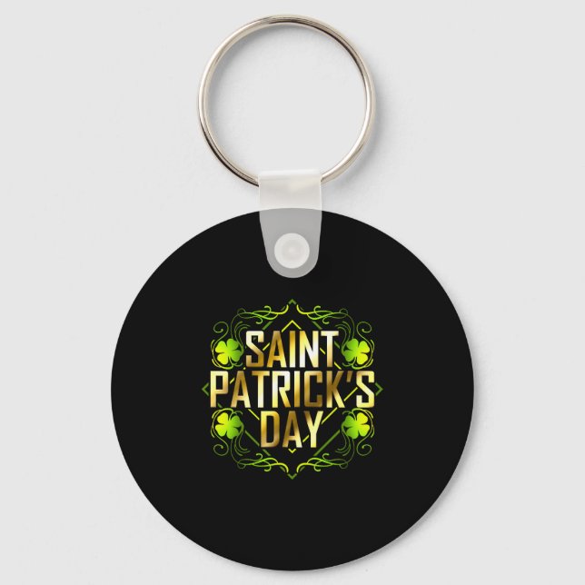 Chaveiro Shamrock Verde e Ouro - Letra Saint Patricks (Frente)