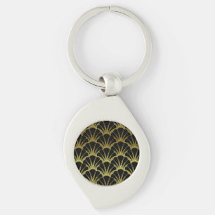 Chaveiro Shell preto/Dourado do art deco retro escala o
