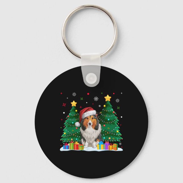 Chaveiro Shetland Sheepdog Dog Lover Santa Hat Ugly Christm (Frente)