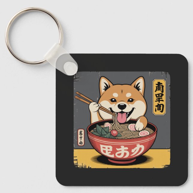 Chaveiro Shiba Inu Cachorro Comendo Ramen (Frente)