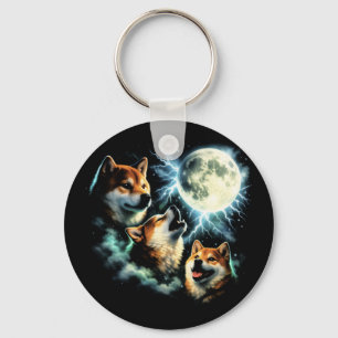 Chaveiro Shiba Inu Uivando para a Lua Gráfico Celestial
