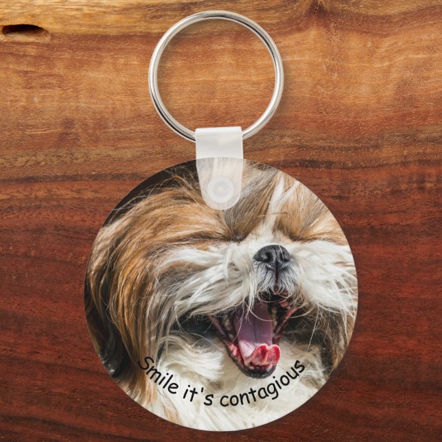 Chaveiro Shih tzu bocejando sorriso texto personalizar (Frente)
