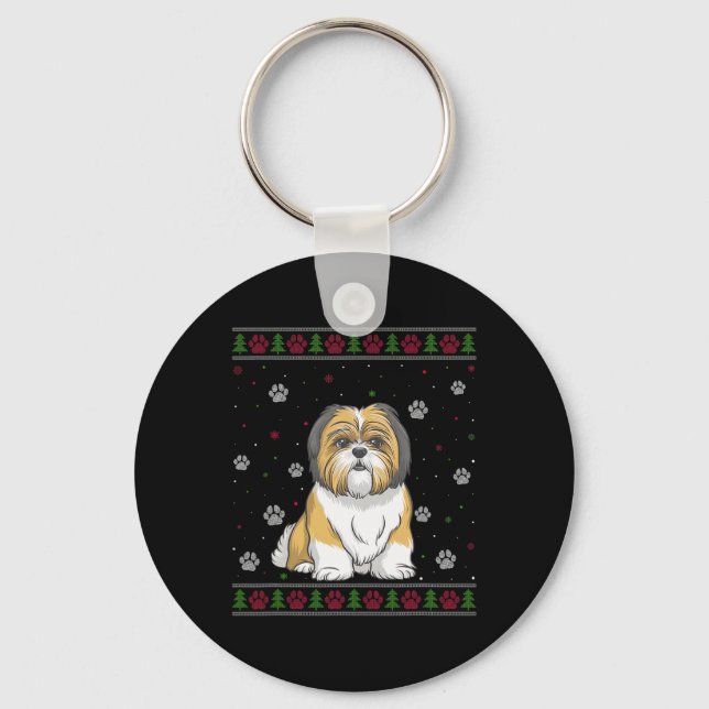 Chaveiro Shih Tzu Christmas Sweater Xmas Pet Animal Dog Lov (Frente)
