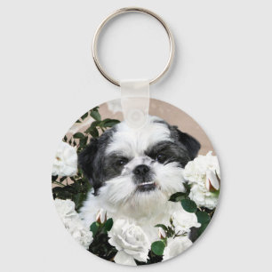 Chaveiro Shih Tzu e rosas
