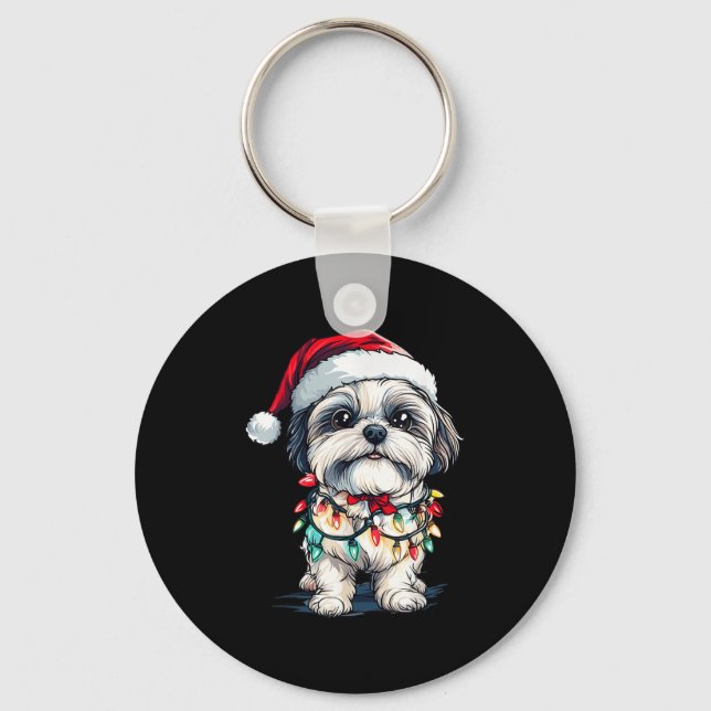 Chaveiro Shih Tzu Papai noel Árvore de Natal Luz de Natal C (Frente)