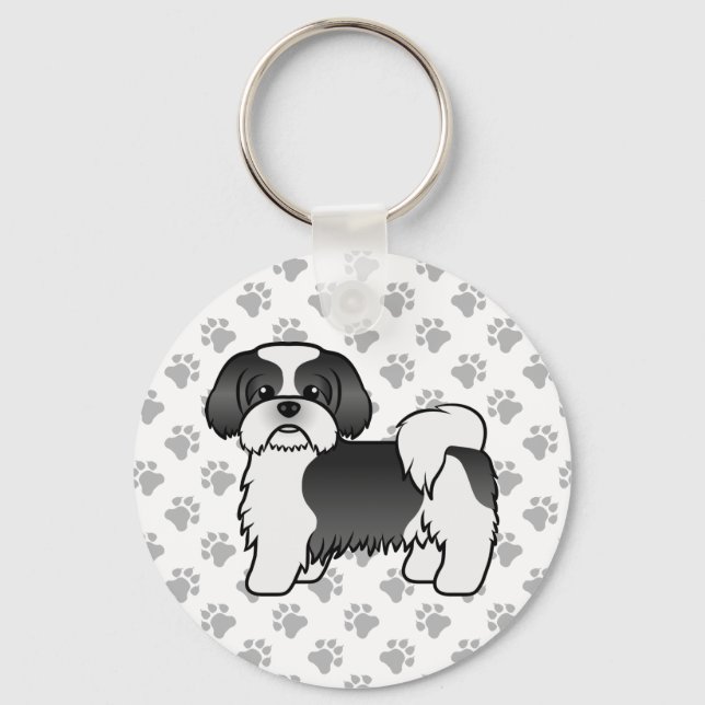 Chaveiro Shih Tzu Preto E Branco Cachorro De Desenho Animad (Frente)