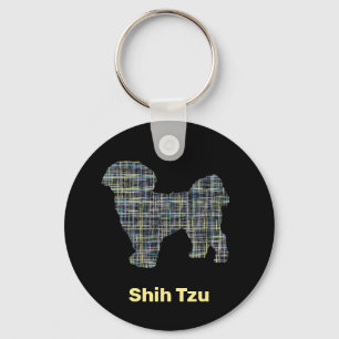 Chaveiro Shih Tzu Silhouette Yellow & Black Grid Lines