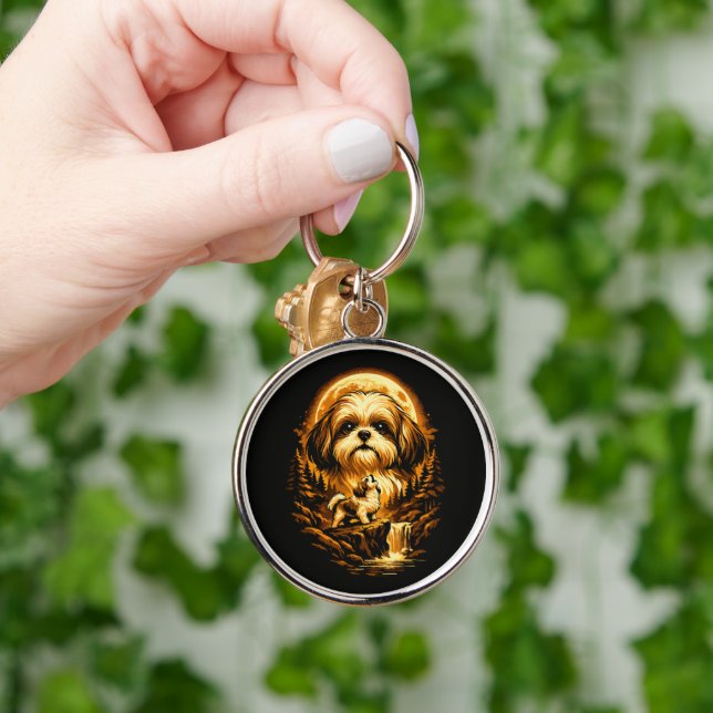Chaveiro Shih Tzu Uivando para a Lua Cachorro Engraçado (Mão)