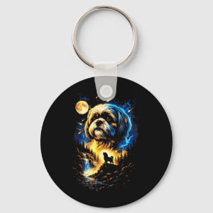 Chaveiro Shih Tzu Uivando para a Lua Vintage 90s Cachorro E