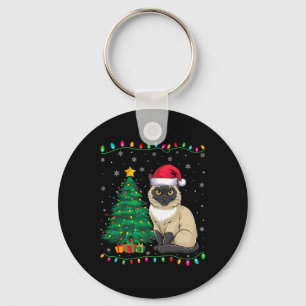 Chaveiro Siamês Cat Santa Hat Men Mulheres Crianças Natal T