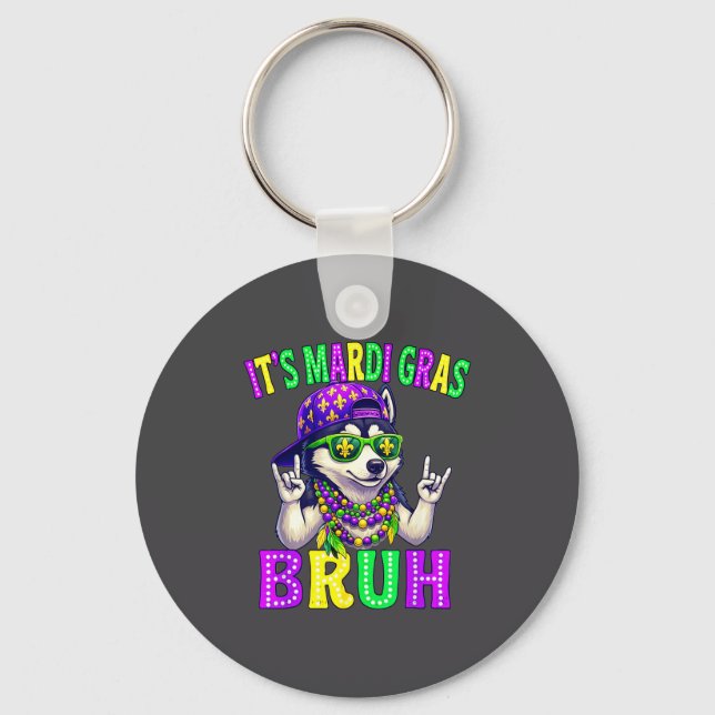 Chaveiro Siberian Husky Bruh Mardi Gras Boys Girls Carnival (Frente)