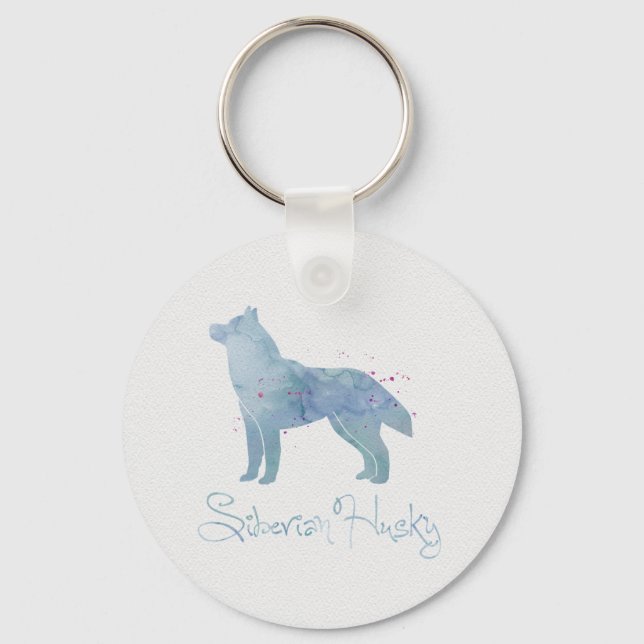 Chaveiro Siberian Husky Watercolor Design (Frente)