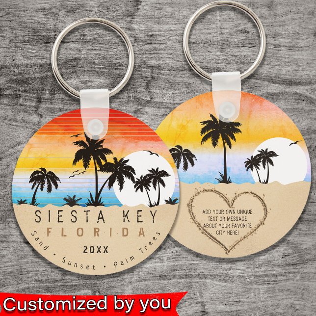 Chaveiro Siesta Key Florida Beach Retro Sunset Souvenir 80 (Criador carregado)