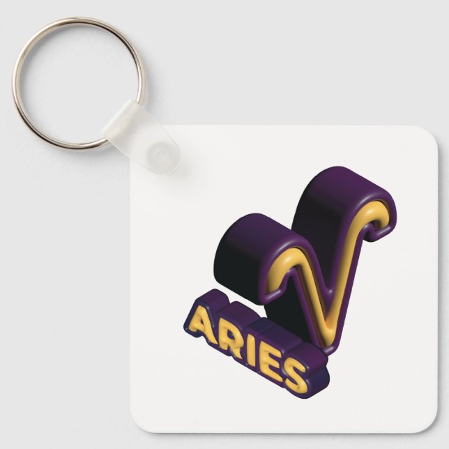 Chaveiro Signo de Áries e Design de Texto (Frente)