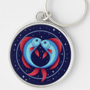 Chaveiro Signo Zodiacal de Peixes em um Estilo Artístico Có