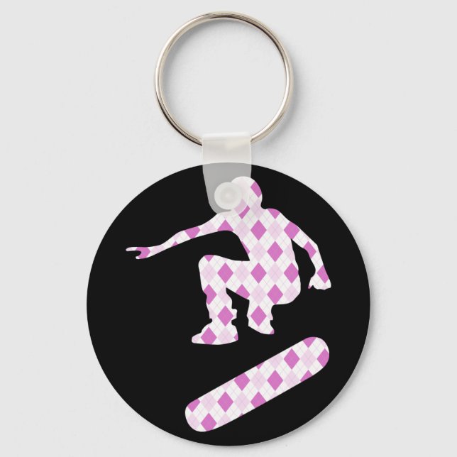 Chaveiro silhueta argyle de skateboard (Frente)