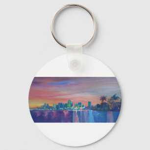 Chaveiro Silhueta da skyline de Miami no por do sol em