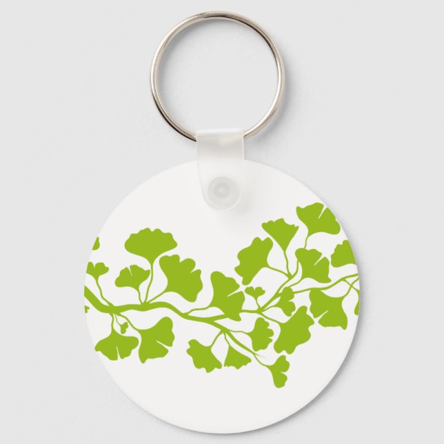 Chaveiro silhueta de árvore de ginkgo com folhas verdes (Frente)
