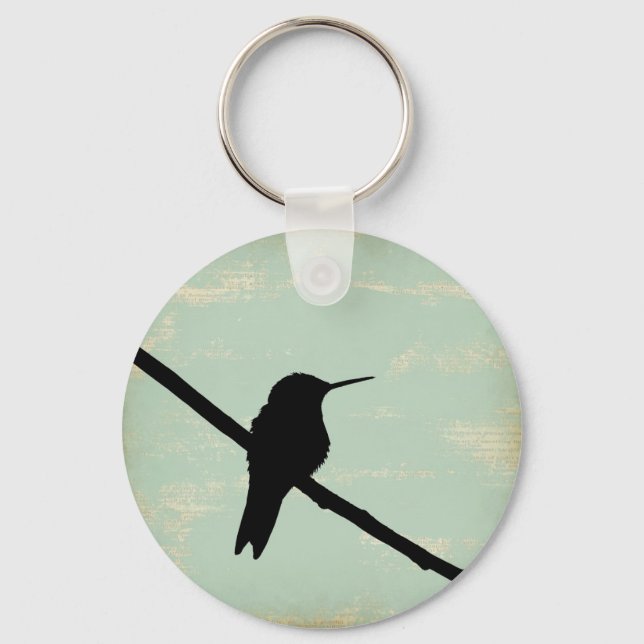 Chaveiro Silhueta de beija-flor em fundo azul verde (Frente)