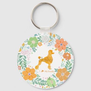 Chaveiro Silhueta de Poodle Laranja Pastel - Nome e Foto