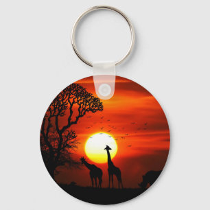 Chaveiro Silhuetas africanas do animal do por do sol do