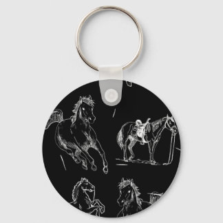 Chaveiro Silhuetas de cavalos Preto Branco
