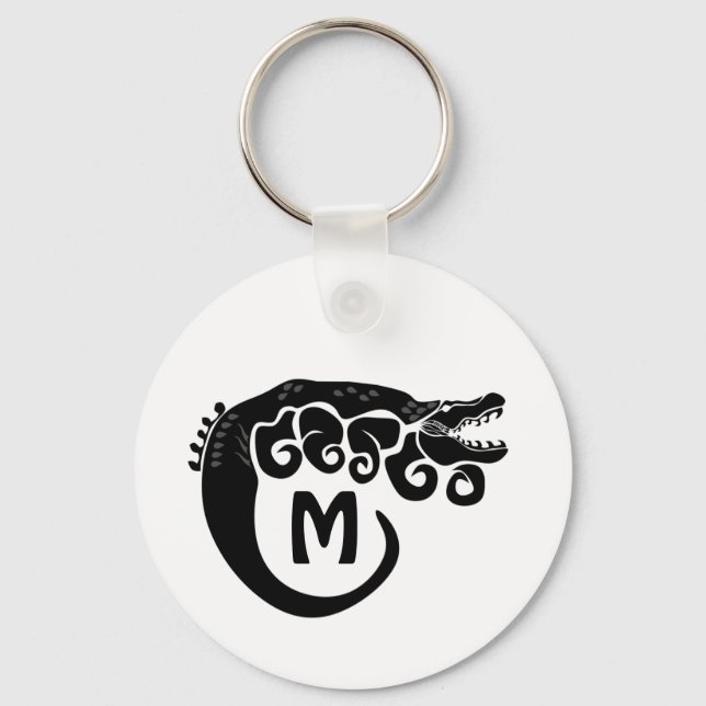 Chaveiro Silhuette de crocodilo de água salgada com tinta p (Frente)