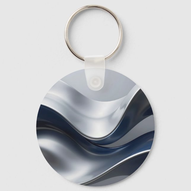 Chaveiro Silver And Navy Fluid Waves Abstract Modern Design (Frente)