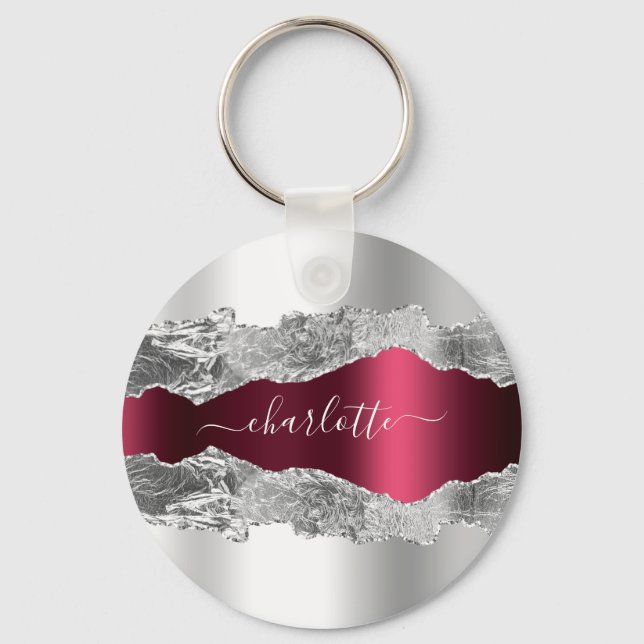 Chaveiro Silver Burgundy agate marble name (Frente)