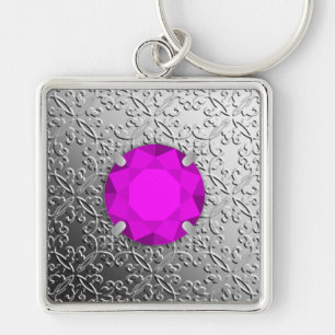Chaveiro Silver Damask com gemstone faux amethyst