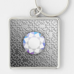 Chaveiro Silver Damask com uma pedra de diamante