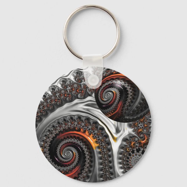 Chaveiro Silver e Orange Mandelbrot com Esfera (Frente)