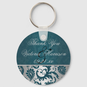 Chaveiro Silver e Teal Damask II Favor do Casamento Chaveir