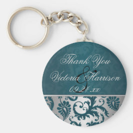Chaveiro Silver e Teal Damask II Favor do Casamento Chaveir