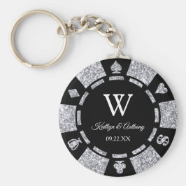 Chaveiro Silver Glitter Poker Chip Casino Favor do Casino
