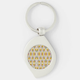 Chaveiro Silver keychain with a circular, multicolored 
