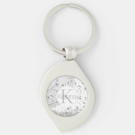 Chaveiro Silver Lotus Mandala Stars Glitter Monograma