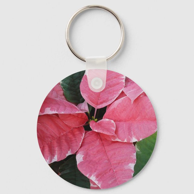 Chaveiro Silver Star Marble Poinsettias Feriado Rosa Floral (Frente)