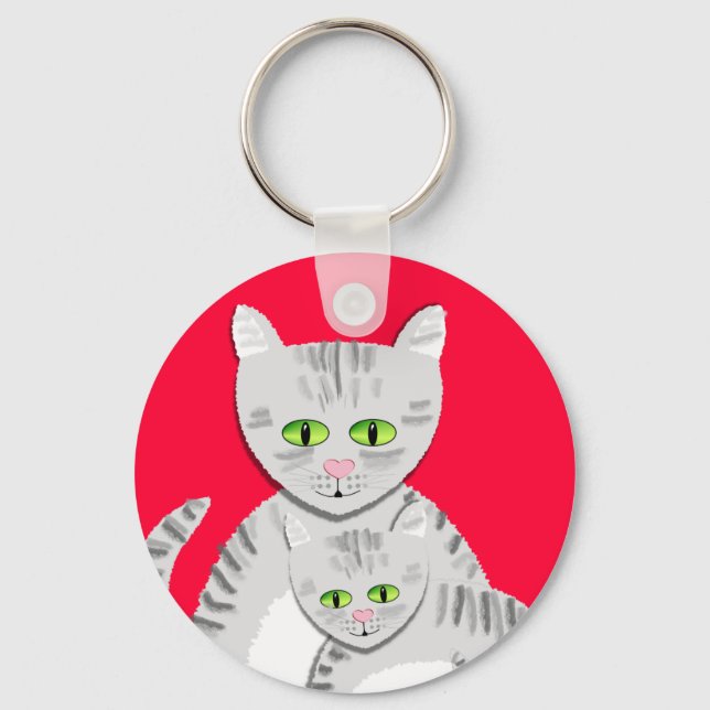 Chaveiro Silver Tabby Mãe Gato e Gatinho (Frente)