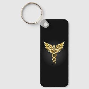 Chaveiro Símbolo Caduceu Poligonal Dourado