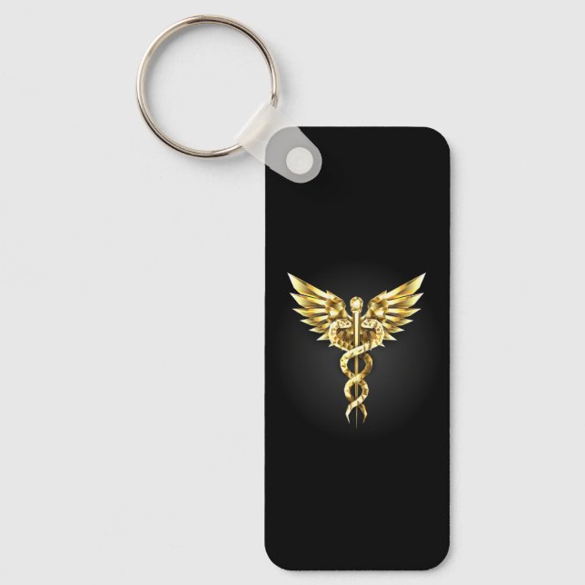 Chaveiro Símbolo Caduceu Poligonal Dourado (Frente)
